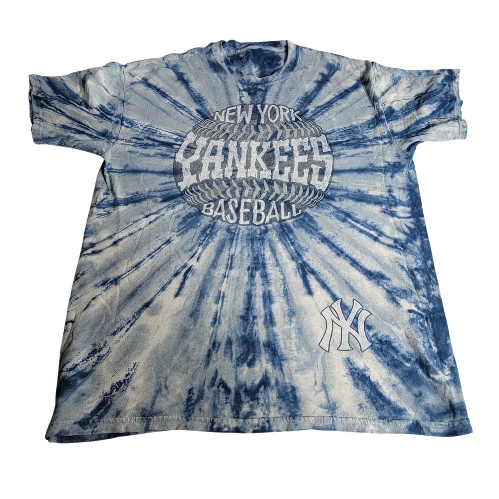 MLB New York Yankees T-Shirt Blue White Tie Dye Baseball Graphic Tee Mens XL